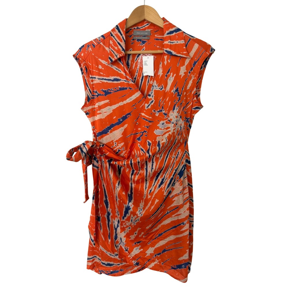 Urban Outfitters Orange Abstract Tie Dye Sleeveless Wrap Mini Dress Size Small - Picture 2 of 8